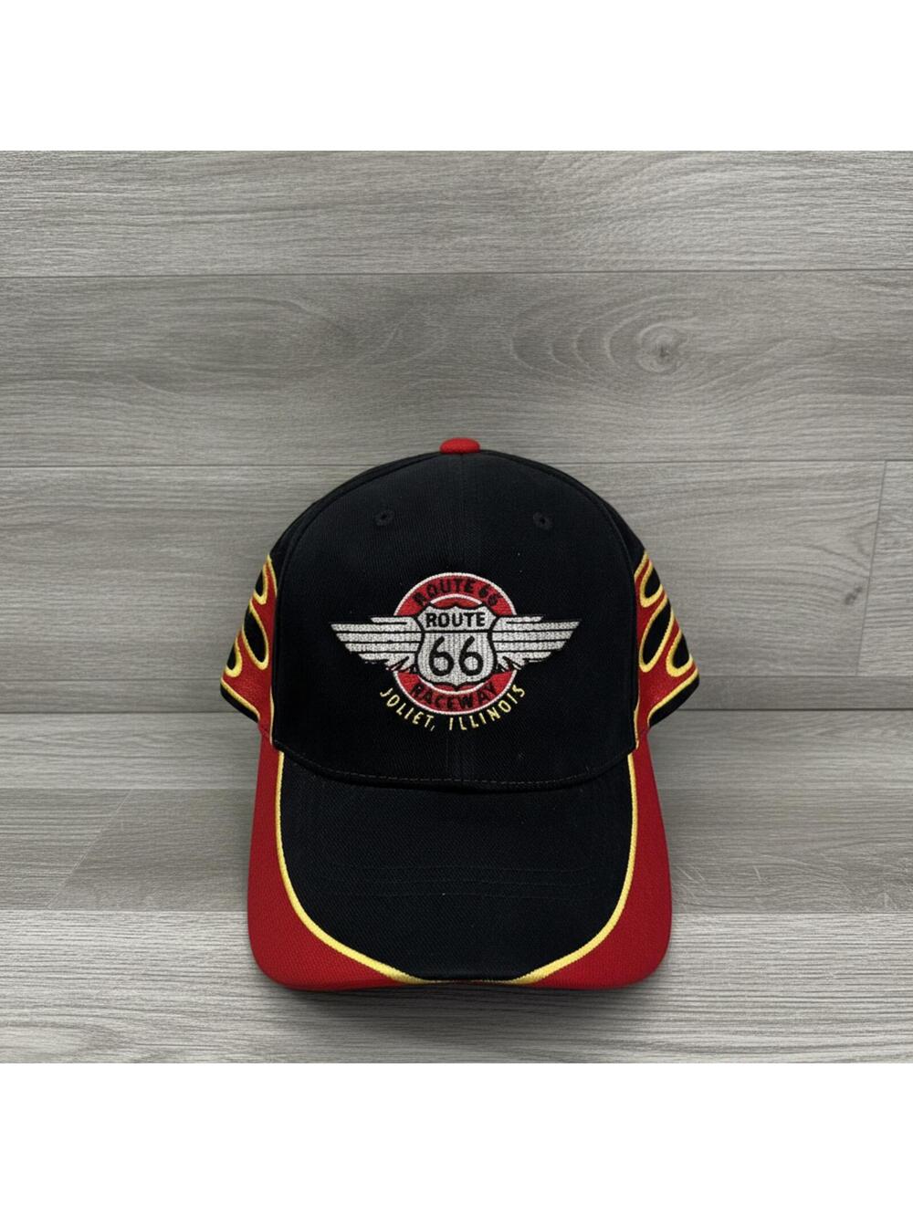 Route 66 Raceway Joliet IL Embroidered Graphic Hat-Flame Detail Black Red Rare